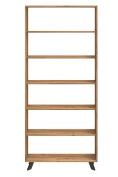 Regał loftowy TOLEDO P6 dąb naturalny z dużymi półkami na książki i segregatory metalowa konstrukcja