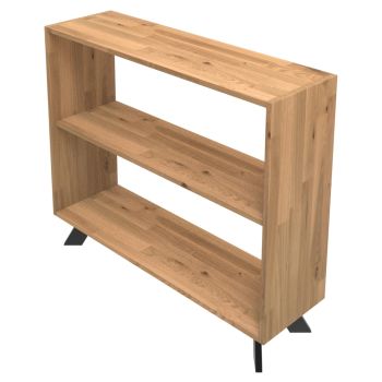 Regał dębowy TOLEDO P2 z dużymi odstępami między półkami na segregatory solidna konstrukcja drewno i stal