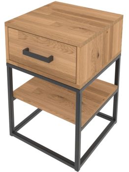 Szafka nocna z litego dębu CUBE z szufladą solidna konstrukcja stalowa styl nowoczesny loft