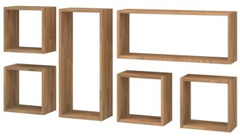Zestaw 6 półek dębowych wiszących CUBE w stylu loft na ścianę