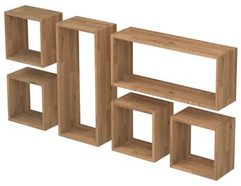Nowoczesne półki wiszące dębowe zestaw CUBE loft do salonu i biura