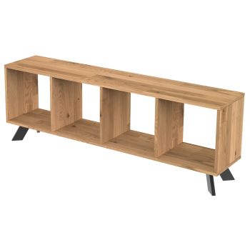 Nowoczesna półka RTV z litego drewna dębowego TOLEDO BOX metalowe nogi styl industrial otwarte boxy