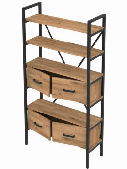 Regał dębowy loft MEDIUM CABINET z zamkniętymi modułami i otwartą przestrzenią funkcjonalny regał industrial