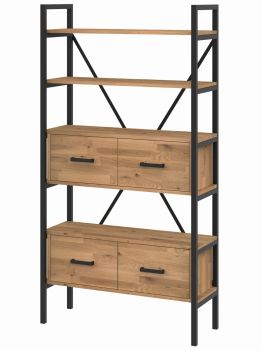 Regał dębowy loft MEDIUM CABINET z drzwiczkami K1-2 z litego drewna i stalowej konstrukcji nowoczesny industrialny design