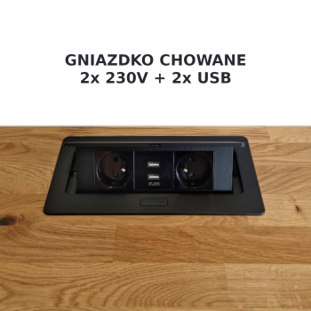 Dodatkowe gniazdka chowane w blacie biurka - funkcjonalne biurko