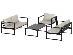 Przejdź do produktu Zestaw mebli ogrodowych LINEA 5-osobowy (2+2+1) – metalowa konstrukcja + wygodne poduchy