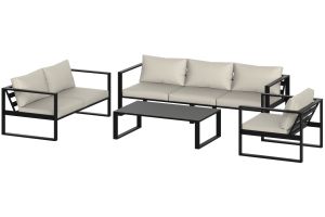 Przejdź do produktu Zestaw mebli ogrodowych LINEA 6-osobowy (3+2+1) – metalowa konstrukcja + wygodne poduchy