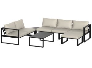 Przejdź do produktu Narożny zestaw mebli ogrodowych LINEA 6-osobowy (3+2+P) – metalowa konstrukcja + wygodne poduchy