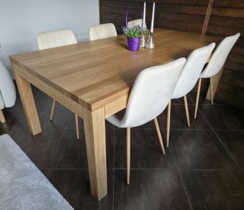 Masywny stół dębowy loft MAS-R z grubym blatem 40 mm i dębowymi nogami - zdjęcie aranżacji