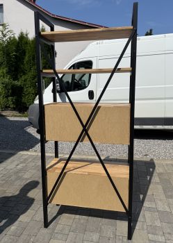 Regał industrialny dębowy MEDIUM CABINET z półkami i zamykanymi szafkami solidna konstrukcja metal i drewno