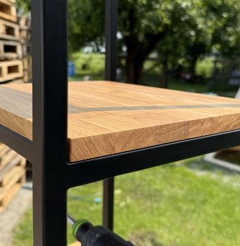 Regał industrialny WOOD BOX dąb naturalny i czarna stal pionowy regał loft z otwartymi półkami