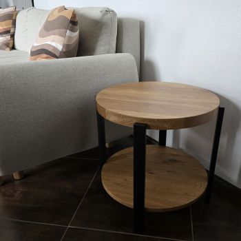 stolik kawowy AURA okrągły dębowy w stylu loft industrial