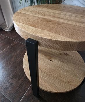 stolik kawowy okrągły loft dębowy AURA z naturalnego drewna