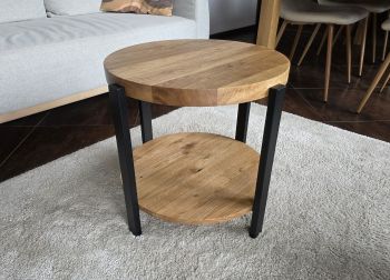 okrągły stolik kawowy loft dębowy AURA w aranżacji salonu