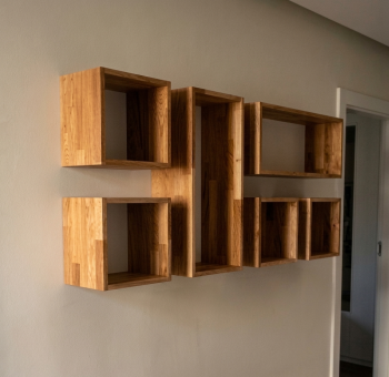 Minimalistyczne półki ścienne dębowe CUBE zestaw 6 elementów loft