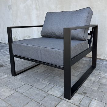 Fotel ogrodowy LINEA z miękkimi poduchami z tkaniny Imitacja Lnu kolor GRAFIT