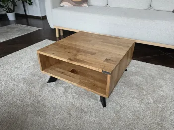 niski stolik kawowy loft dąb toledo z półką i metalowymi nogami