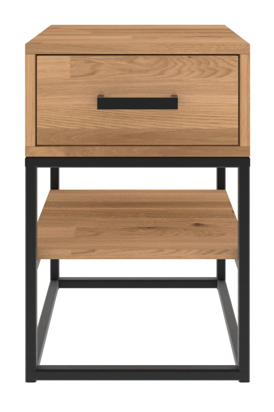 Szafka nocna loft CUBE dąb naturalny z szufladą stalowa podstawa minimalistyczny design