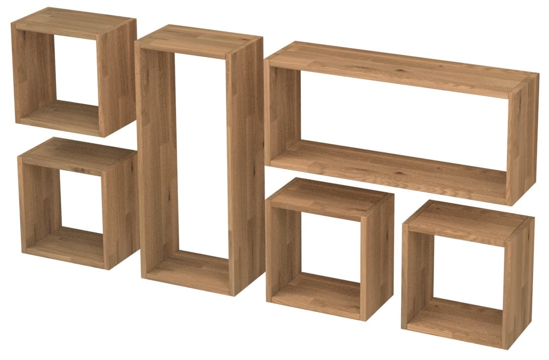 Półki dębowe ścienne CUBE zestaw 6 sztuk industrial loft drewno lite